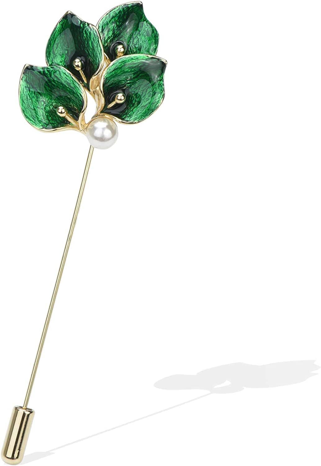 Elegent Calla Lily Flower Cluster Lapel Pins Brooch Crystal Enamel Floral Boutonniere Bouquets Corsage Stick Pin Suit Cardigan Scarf Tie Pins Wedding Bridal Jewelry Green