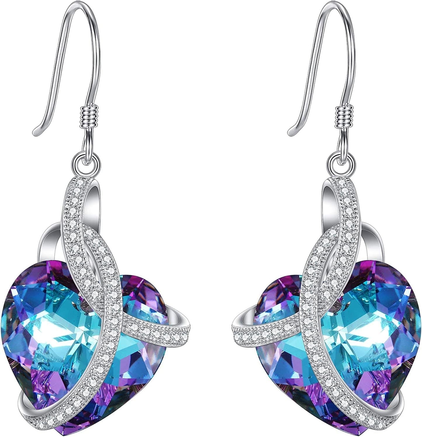 Elequeen 925 Sterling Silver Cz"Courageous Heart" Inspired Hook Drop Earrings Made with Austrian Crystals Vitrail Light