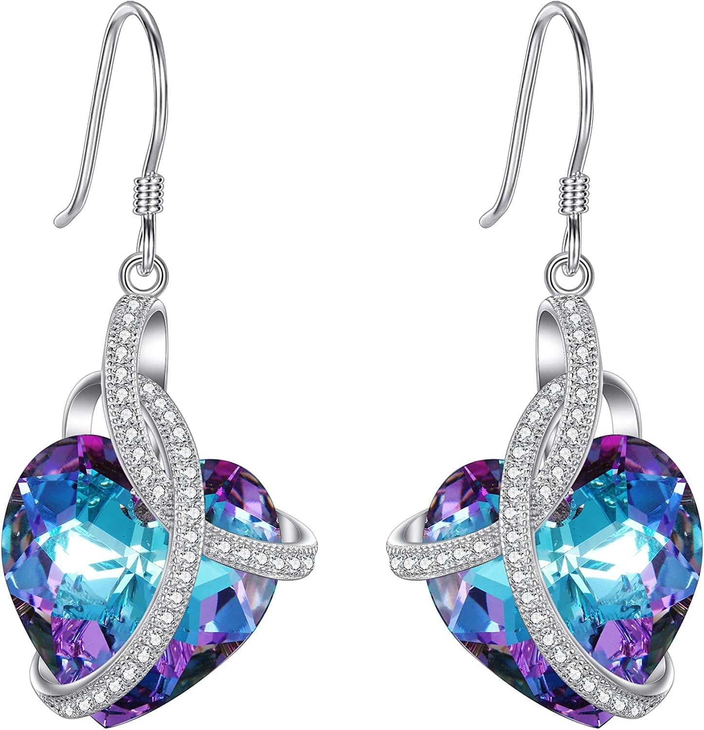 Elequeen 925 Sterling Silver Cz"Courageous Heart" Inspired Hook Drop Earrings Made with Austrian Crystals Vitrail Light