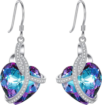 Elequeen 925 Sterling Silver Cz"Courageous Heart" Inspired Hook Drop Earrings Made with Austrian Crystals Vitrail Light