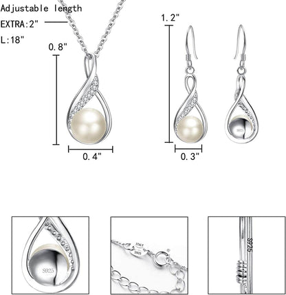 Elequeen 925 Sterling Silver CZ Freshwater Cultured Pearls Bridal Pendant Necklace Earrings Wedding Jewelry Sets