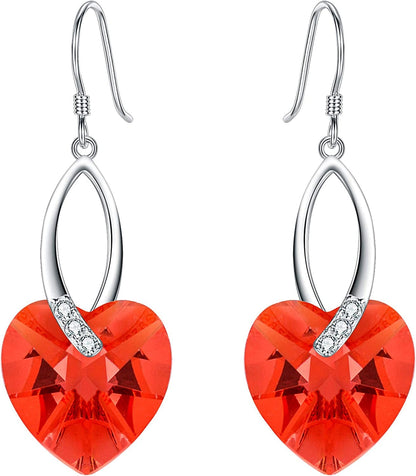 Elequeen 925 Sterling Silver CZ Love Heart French Hook Dangle Earrings Made with Swarovski Crystals Orange