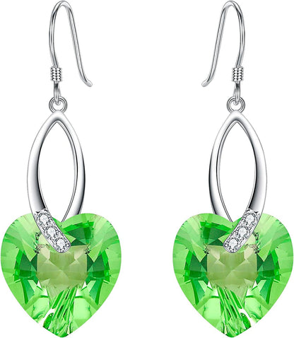 Elequeen 925 Sterling Silver CZ Love Heart French Hook Dangle Earrings Made with Swarovski Crystals Light Green
