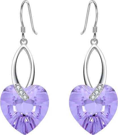 Elequeen 925 Sterling Silver CZ Love Heart French Hook Dangle Earrings Made with Swarovski Crystals Light Violet