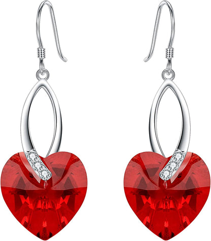 Elequeen 925 Sterling Silver CZ Love Heart French Hook Dangle Earrings Made with Swarovski Crystals Siam Color