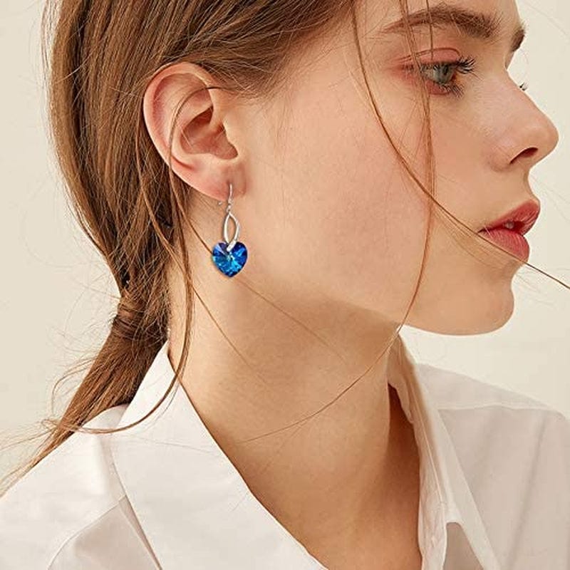Elequeen 925 Sterling Silver CZ Love Heart French Hook Dangle Earrings Made with Swarovski Crystals