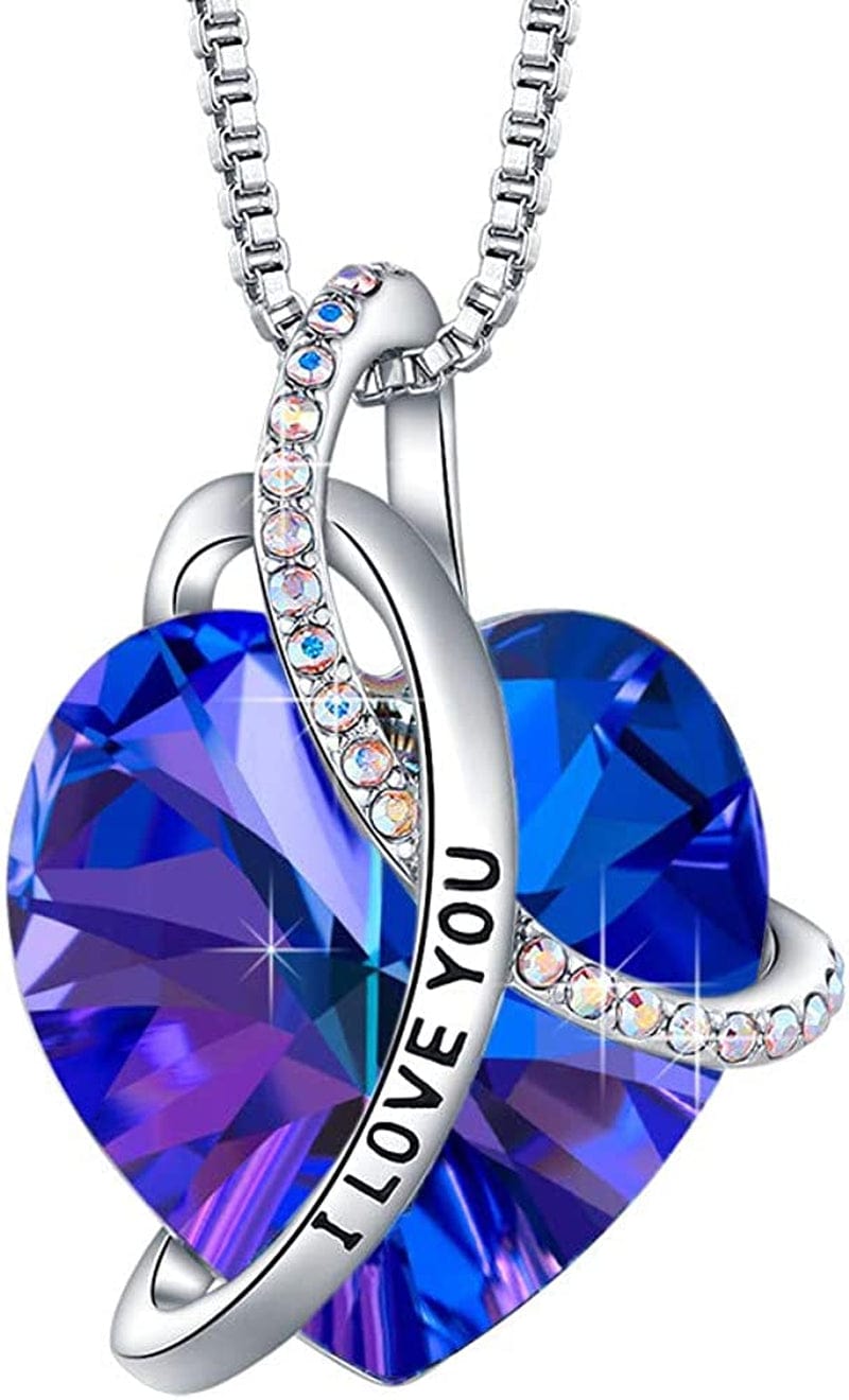 Eleshow I Love You Heart Pendant Birthstone Crystal Necklaces Jewelry Gifts for Women Purple