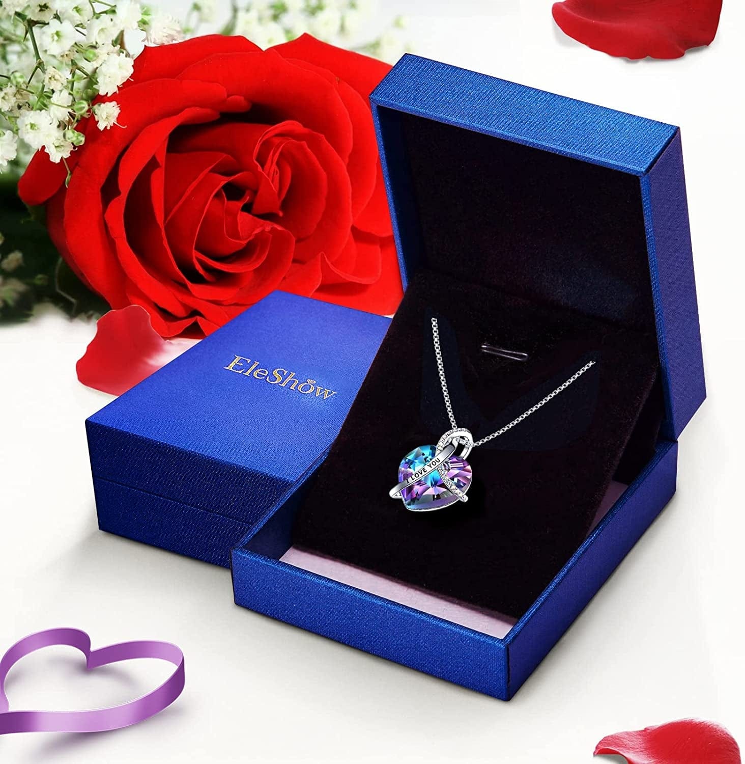 Eleshow I Love You Heart Pendant Birthstone Crystal Necklaces Jewelry Gifts for Women