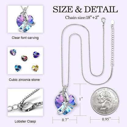 Eleshow I Love You Heart Pendant Birthstone Crystal Necklaces Jewelry Gifts for Women