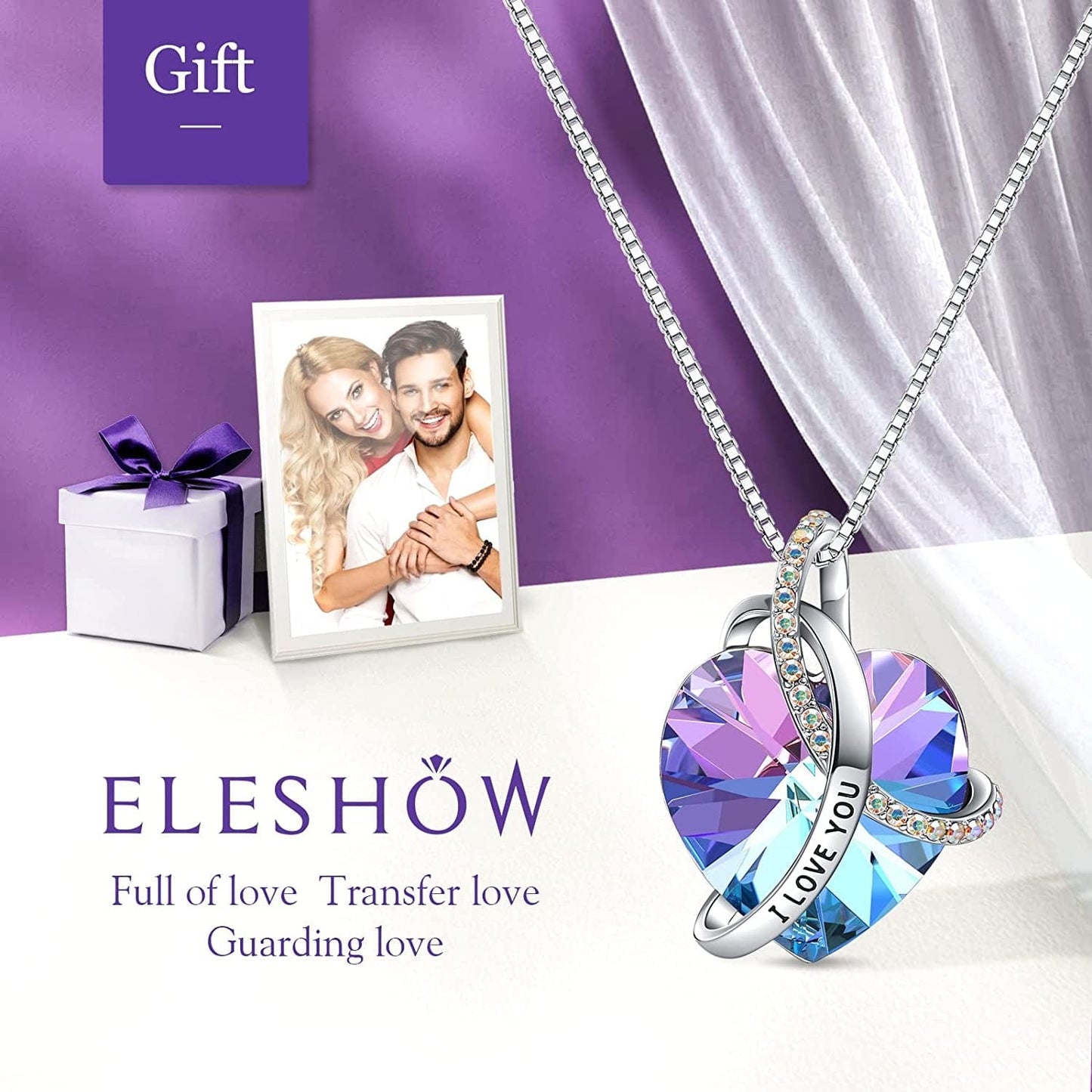 Eleshow I Love You Heart Pendant Birthstone Crystal Necklaces Jewelry Gifts for Women