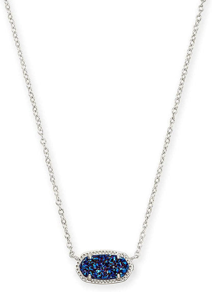 Elisa Pendant Necklace for Women, Fashion Jewelry, 14K Gold-Plated RHODIUM - INDIGO BLUE DRUSY
