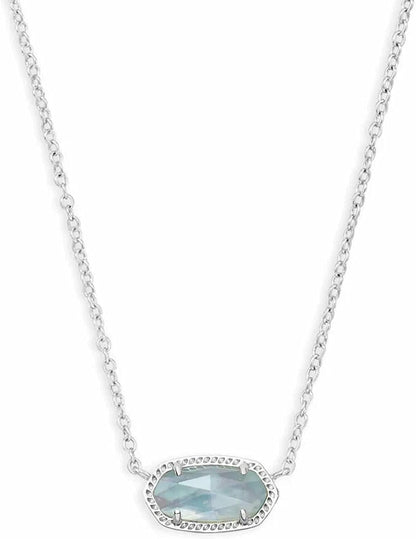 Elisa Pendant Necklace for Women, Fashion Jewelry, 14K Gold-Plated RHODIUM - LIGHT BLUE ILLUSION