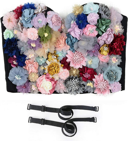 ELLACCI Women'S 3D Floral Bustier Crop Top Wedding Party Club Bra Tops