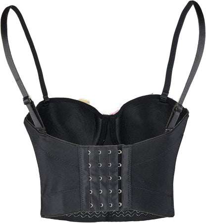 ELLACCI Women'S 3D Floral Bustier Crop Top Wedding Party Club Bra Tops