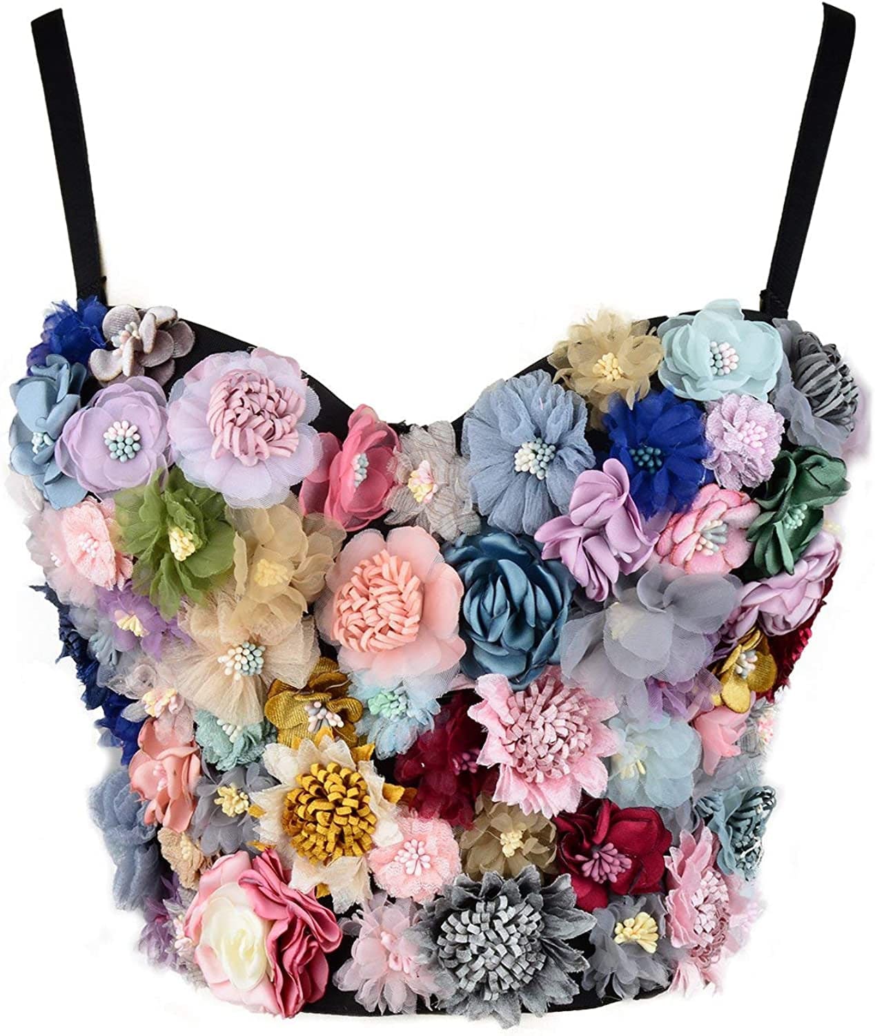 ELLACCI Women'S 3D Floral Bustier Crop Top Wedding Party Club Bra Tops