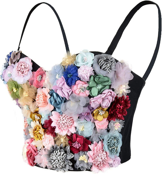 ELLACCI Women'S 3D Floral Bustier Crop Top Wedding Party Club Bra Tops Small