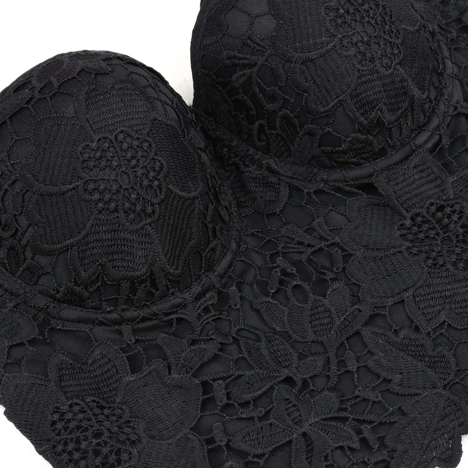 ELLACCI Women'S Floral Lace Bustier Crop Top Gothic Corset Bra Tops Black Apparel & Accessories > Clothing > Underwear & Socks > Lingerie ELLACCI   