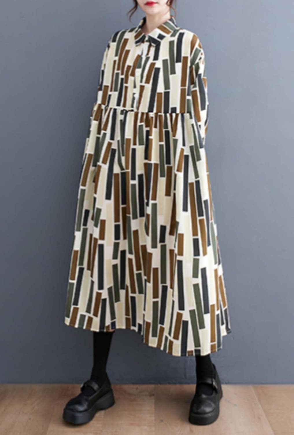 Ellazhu Women'S Baggy Casual Printed Pullover Long Dress with Geometric Pattern GZ09
