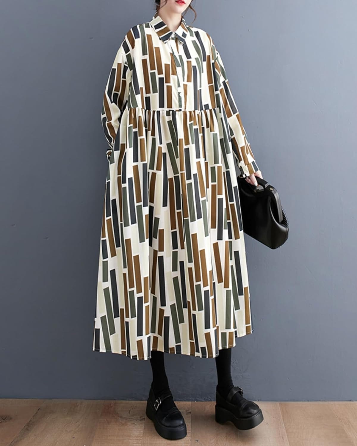 Ellazhu Women'S Baggy Casual Printed Pullover Long Dress with Geometric Pattern GZ09