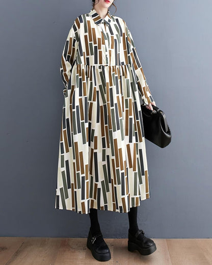 Ellazhu Women'S Baggy Casual Printed Pullover Long Dress with Geometric Pattern GZ09