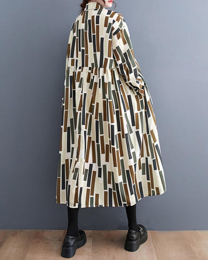 Ellazhu Women'S Baggy Casual Printed Pullover Long Dress with Geometric Pattern GZ09