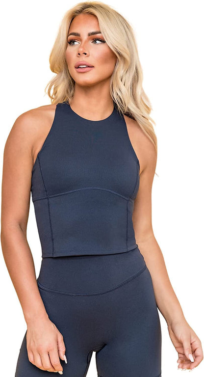 Ellyn Tank Top Crop Sports Bra for Women Soft Padded Built-In Bra Longline Yoga Running Workout Inkwell / Small