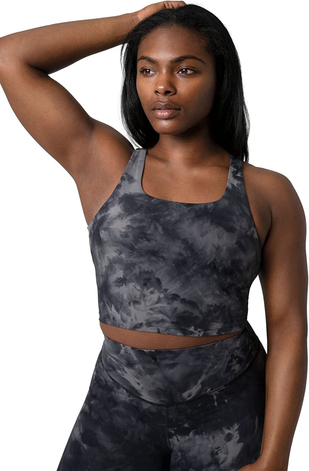Ellyn Tank Top Crop Sports Bra for Women Soft Padded Built-In Bra Longline Yoga Running Workout Black Tie Dye-2.0 / Large