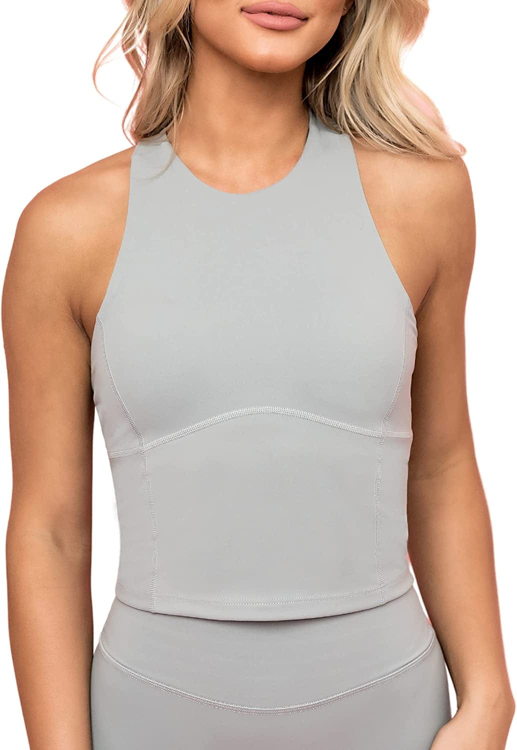 Ellyn Tank Top Crop Sports Bra for Women Soft Padded Built-In Bra Longline Yoga Running Workout Ultimate Gray / Medium