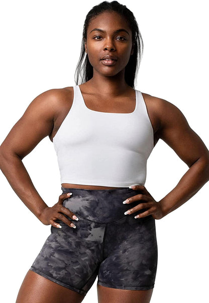 Ellyn Tank Top Crop Sports Bra for Women Soft Padded Built-In Bra Longline Yoga Running Workout White-2.0 / X-Small