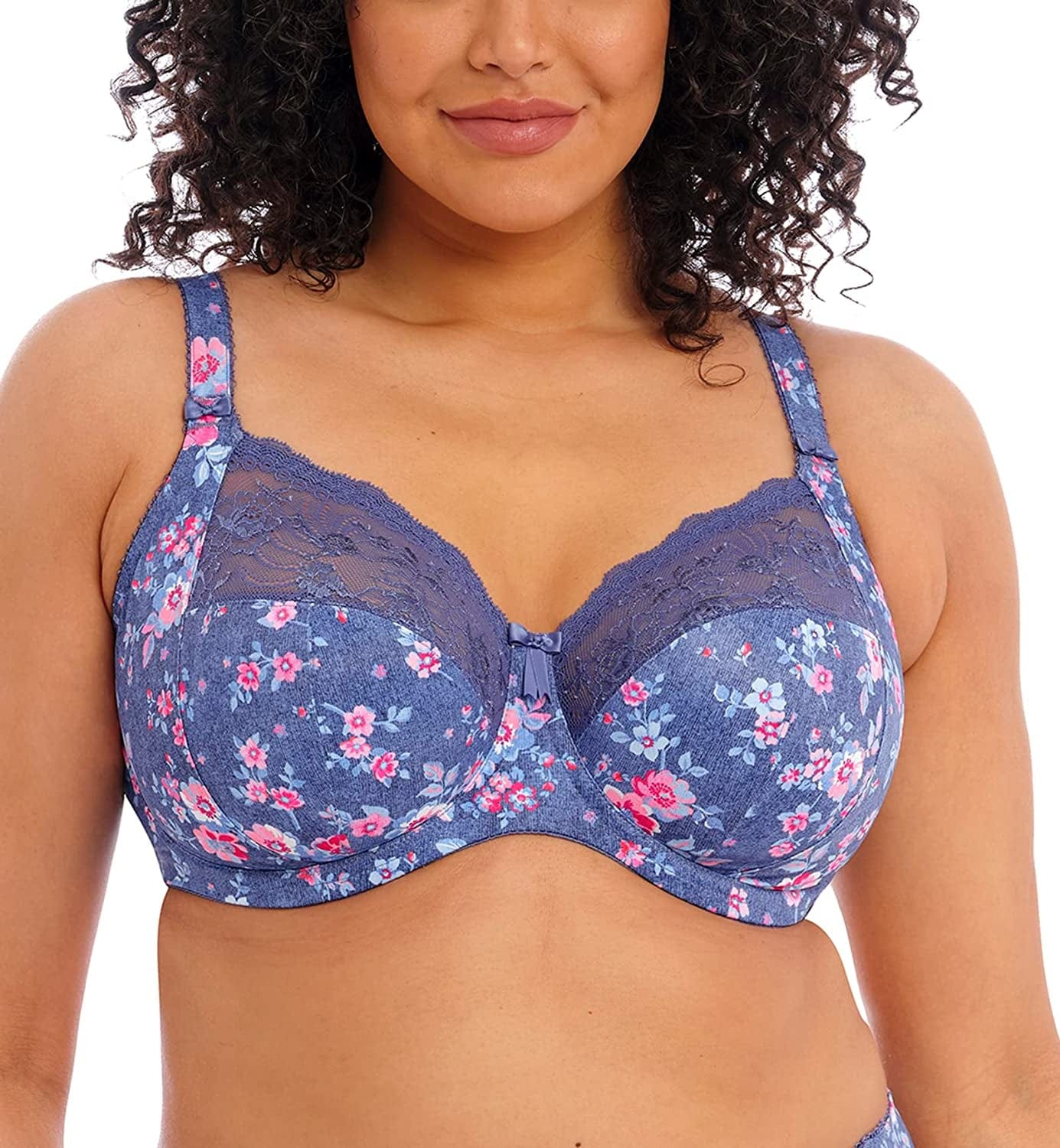 Elomi Women'S plus Size Morgan Banded Underwire Stretch Lace Bra Denim Floral / 38DD