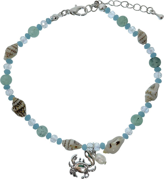 Elosee Sealife Theme Seashell Freshwater Pearl Bead Anklet Apparel & Accessories > Jewelry > Anklets Elosee Crab - Blue  