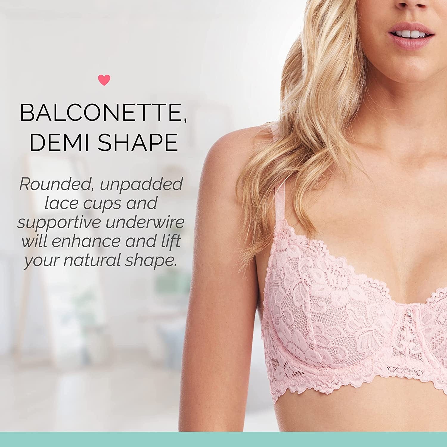 Emma Underwire Lace Bra, Unpadded Sheer Lingerie for Women, Perfect Everyday Balconette Demi Bra