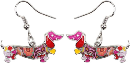 Enamel Alloy Dachshund Dog Earrings Dangle Drop Fashion Cute Animal Jewelry for Women Girls Gift Charms Red