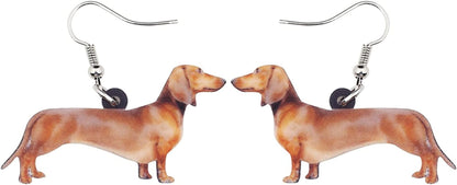 Enamel Alloy Dachshund Dog Earrings Dangle Drop Fashion Cute Animal Jewelry for Women Girls Gift Charms Coffee