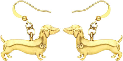 Enamel Alloy Dachshund Dog Earrings Dangle Drop Fashion Cute Animal Jewelry for Women Girls Gift Charms Gold