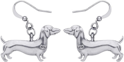 Enamel Alloy Dachshund Dog Earrings Dangle Drop Fashion Cute Animal Jewelry for Women Girls Gift Charms Silver