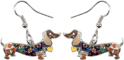 Enamel Alloy Dachshund Dog Earrings Dangle Drop Fashion Cute Animal Jewelry for Women Girls Gift Charms Brown
