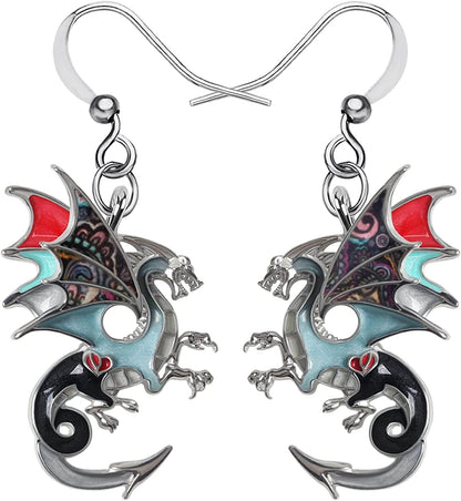 Enamel Alloy Dinosaur Fantasy Dragon Earrings Drop Dangle Unique Animal Jewelry for Women Girls Anchor Black
