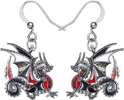 Enamel Alloy Dinosaur Fantasy Dragon Earrings Drop Dangle Unique Animal Jewelry for Women Girls Ebony Black