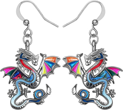 Enamel Alloy Dinosaur Fantasy Dragon Earrings Drop Dangle Unique Animal Jewelry for Women Girls Multicolour