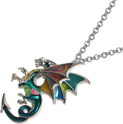 Enamel Alloy Dragon Necklace Fantasy Dinosaur Pendant Fashion Jewelry for Women Girls Charm Gift