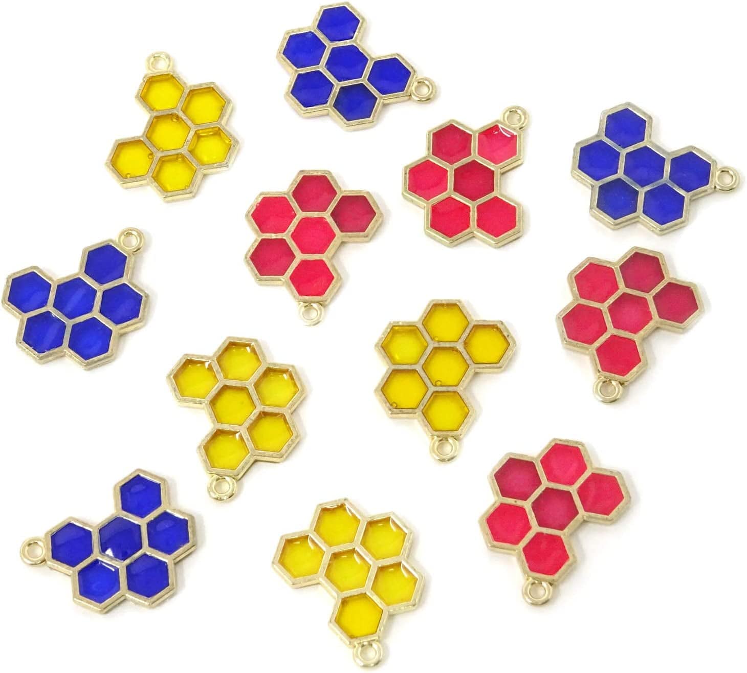 Enamel Honeycomb Charms Pendants for Jewelry Making or DIY Crafts (Yellow X 10Pcs) Mixed x 12pcs