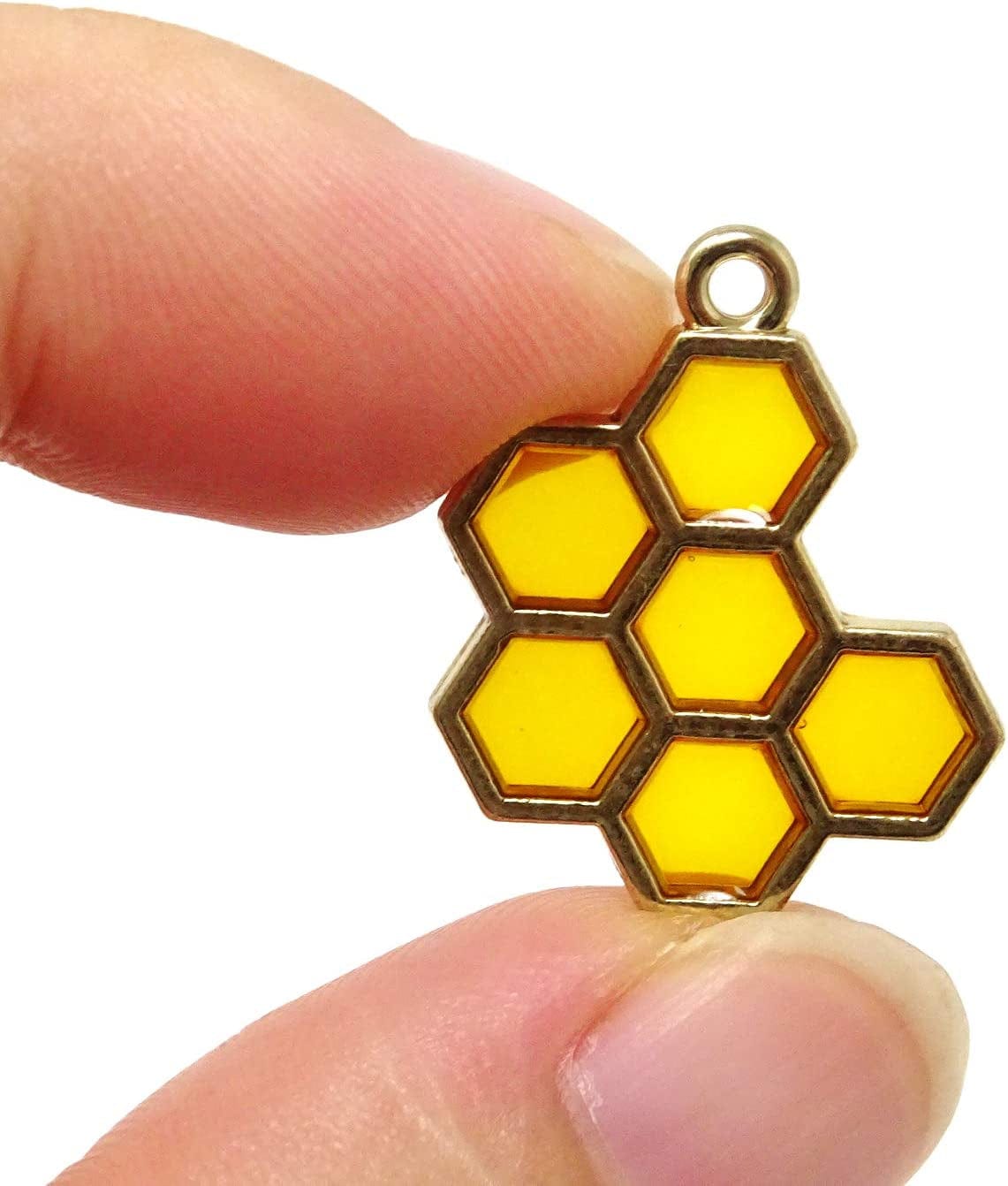 Enamel Honeycomb Charms Pendants for Jewelry Making or DIY Crafts (Yellow X 10Pcs)