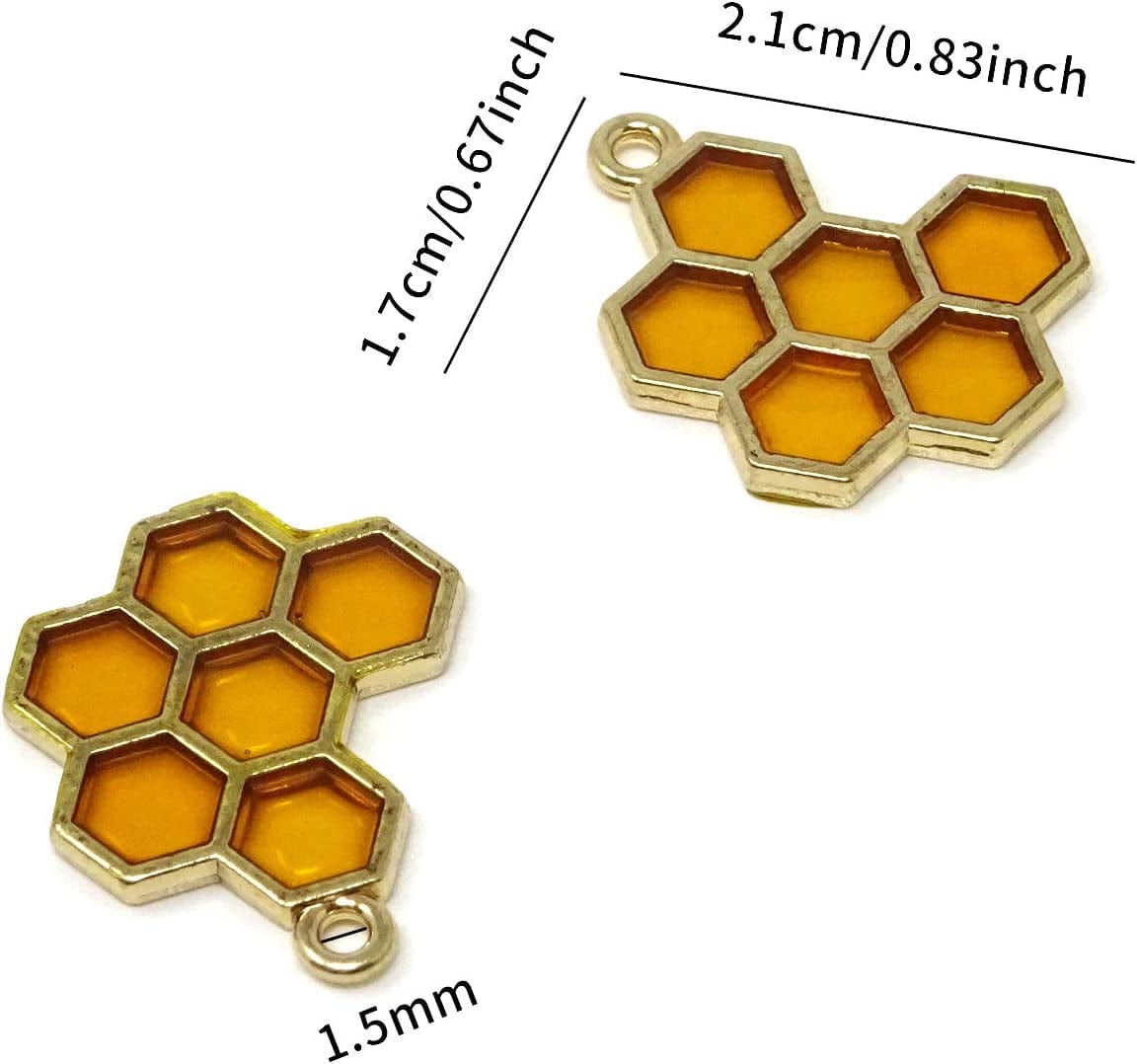 Enamel Honeycomb Charms Pendants for Jewelry Making or DIY Crafts (Yellow X 10Pcs)
