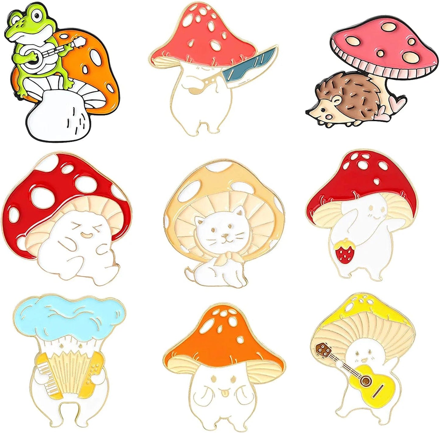 Enamel Pin Brooches Cute Mushroom Lapel Badge Cartoon Plant Enamel Pin Set for Backpack Cloths Hats Funny Button Pins Jewelry Set 9pcs mushroom brooches