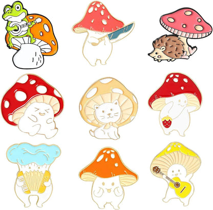 Enamel Pin Brooches Cute Mushroom Lapel Badge Cartoon Plant Enamel Pin Set for Backpack Cloths Hats Funny Button Pins Jewelry Set 9pcs mushroom brooches
