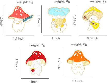 Enamel Pin Brooches Cute Mushroom Lapel Badge Cartoon Plant Enamel Pin Set for Backpack Cloths Hats Funny Button Pins Jewelry Set