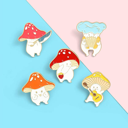 Enamel Pin Brooches Cute Mushroom Lapel Badge Cartoon Plant Enamel Pin Set for Backpack Cloths Hats Funny Button Pins Jewelry Set