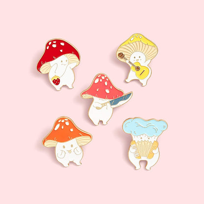 Enamel Pin Brooches Cute Mushroom Lapel Badge Cartoon Plant Enamel Pin Set for Backpack Cloths Hats Funny Button Pins Jewelry Set