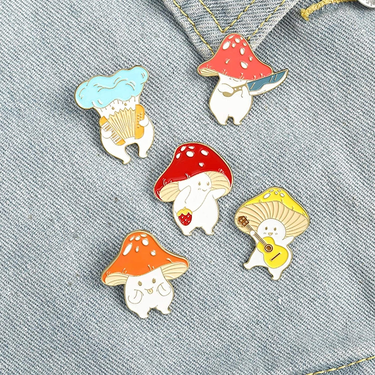 Enamel Pin Brooches Cute Mushroom Lapel Badge Cartoon Plant Enamel Pin Set for Backpack Cloths Hats Funny Button Pins Jewelry Set